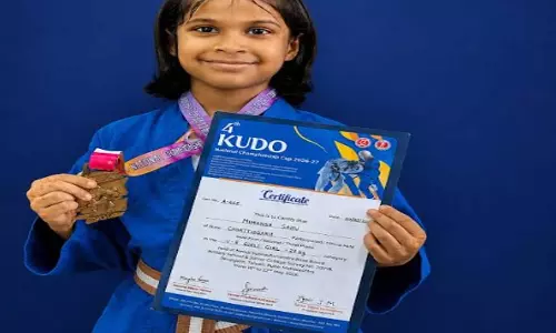 दुर्ग की 7 वर्षीय मीमांसा साहू ने नेशनल कूडो चैंपियनशिप में जीता स्वर्ण पदक दुर्ग की 7 वर्षीय मीमांसा साहू ने नेशनल कूडो चैंपियनशिप में जीता स्वर्ण पदक