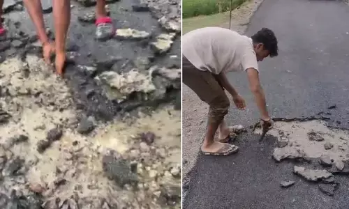 Lucknow : नई सड़क दो दिन में उखड़ी, ग्रामीणों में आक्रोश
