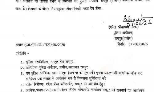 पुलिस अधिकारी को रायपुर ग्रामीण एसपी ने किया सस्पेंड, गैंगरेप केस की जांच में लापरवाही बरतने का आरोप पुलिस अधिकारी को रायपुर ग्रामीण एसपी ने किया सस्पेंड, गैंगरेप केस की जांच में लापरवाही बरतने का आरोप