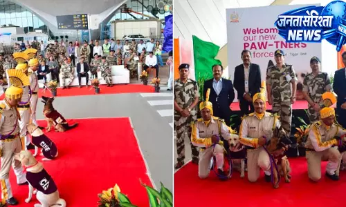 नवी मुंबई एयरपोर्ट पर CISF ने K9 यूनिट के तीन नए कुत्तों को किया शामिल नवी मुंबई एयरपोर्ट पर CISF ने K9 यूनिट के तीन नए कुत्तों को किया शामिल