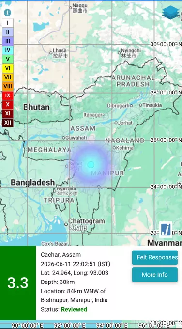 Earthquake: 3.3 तीव्रता का भूकंप, राष्ट्रीय भूकंप विज्ञान केंद्र ने दी जानकारी Earthquake: 3.3 तीव्रता का भूकंप, राष्ट्रीय भूकंप विज्ञान केंद्र ने दी जानकारी