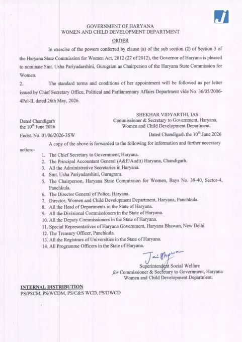 महिला आयोग को मिला नया नेतृत्व, उषा प्रियदर्शिनी बनीं अध्यक्ष और मीना परमार उपाध्यक्ष नियुक्त महिला आयोग को मिला नया नेतृत्व, उषा प्रियदर्शिनी बनीं अध्यक्ष और मीना परमार उपाध्यक्ष नियुक्त