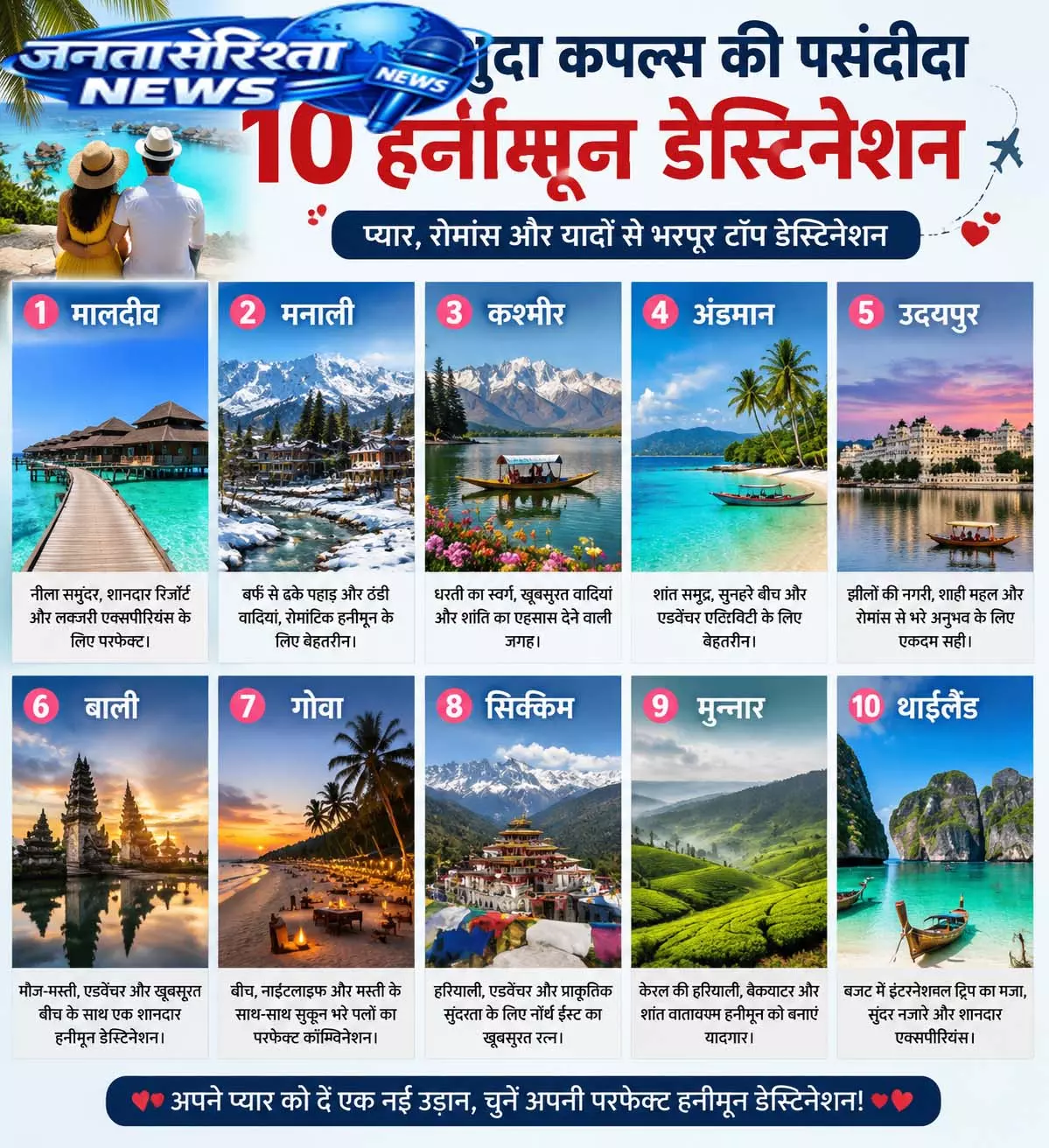 Couples के लिए परफेक्ट छुट्टियां: ये 10 जगहें बना रहीं खास पहचान Couples के लिए परफेक्ट छुट्टियां: ये 10 जगहें बना रहीं खास पहचान