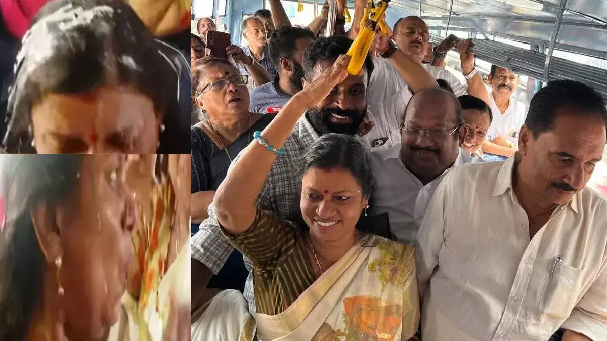 KSRTC प्रियदर्शिनी सेवा लॉन्च के दौरान मंत्री बिंदू कृष्णा पर पायसम गिरा KSRTC प्रियदर्शिनी सेवा लॉन्च के दौरान मंत्री बिंदू कृष्णा पर पायसम गिरा