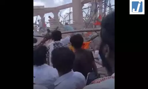 हनुमान मंदिर में बड़ा हादसा, छत गिरने से मलबे में दबे कई लोग, VIDEO