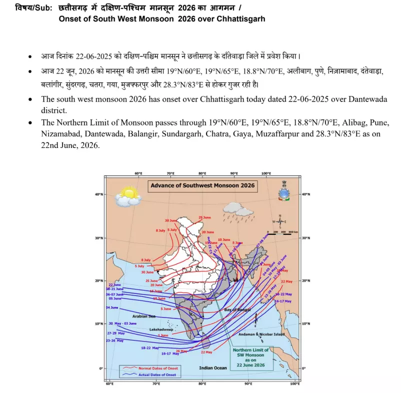 मानसून दंतेवाड़ा पहुंचा, IMD ने की पुष्टि मानसून दंतेवाड़ा पहुंचा, IMD ने की पुष्टि