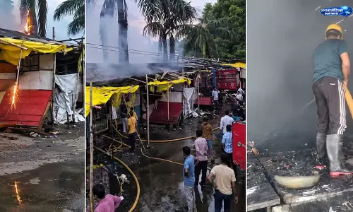 Ujjain : काल भैरव मंदिर के पास भीषण आग, पूजा सामग्री की चार दुकानें जलकर खाक