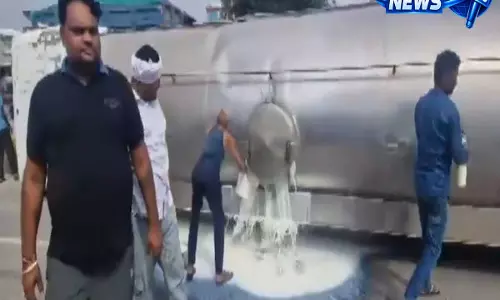 कोटपूतली में अनोखा नजारा, दूध टैंकर पलटने के बाद इकट्ठा हुआ लोगों का हुजूम - VIDEO