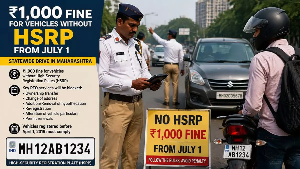 महाराष्ट्र में बिना HSRP वाली गाड़ियों पर 1 जुलाई से कार्रवाई, 1,000 का लगेगा जुर्माना