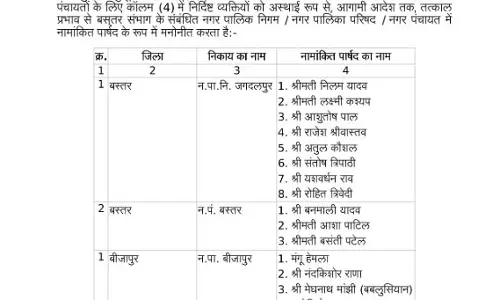 दुर्ग, बिलासपुर और बस्तर संभाग में एल्डरमैन की नियुक्ति आदेश जारी दुर्ग, बिलासपुर और बस्तर संभाग में एल्डरमैन की नियुक्ति आदेश जारी