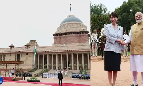 Rashtrapati Bhavan में भव्य स्वागत, तीनों सेनाओं ने दी जापानी प्रधानमंत्री को सलामी Rashtrapati Bhavan में भव्य स्वागत, तीनों सेनाओं ने दी जापानी प्रधानमंत्री को सलामी