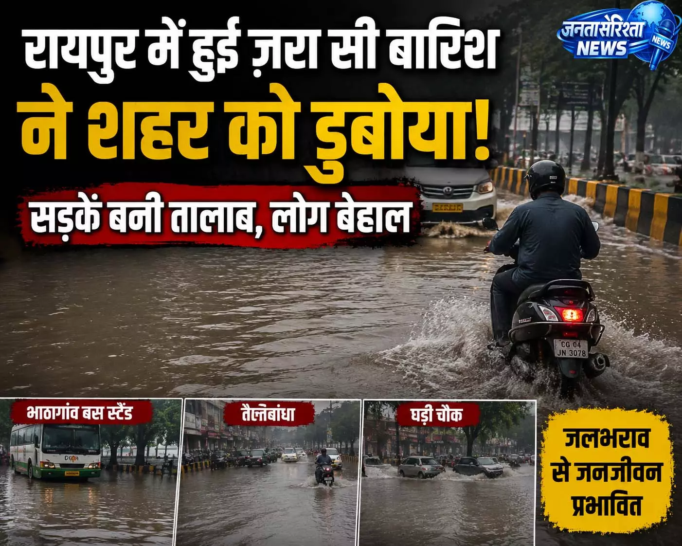 रायपुर में हुई ज़रा सी बारिश ने शहर को डुबोया रायपुर में हुई ज़रा सी बारिश ने शहर को डुबोया