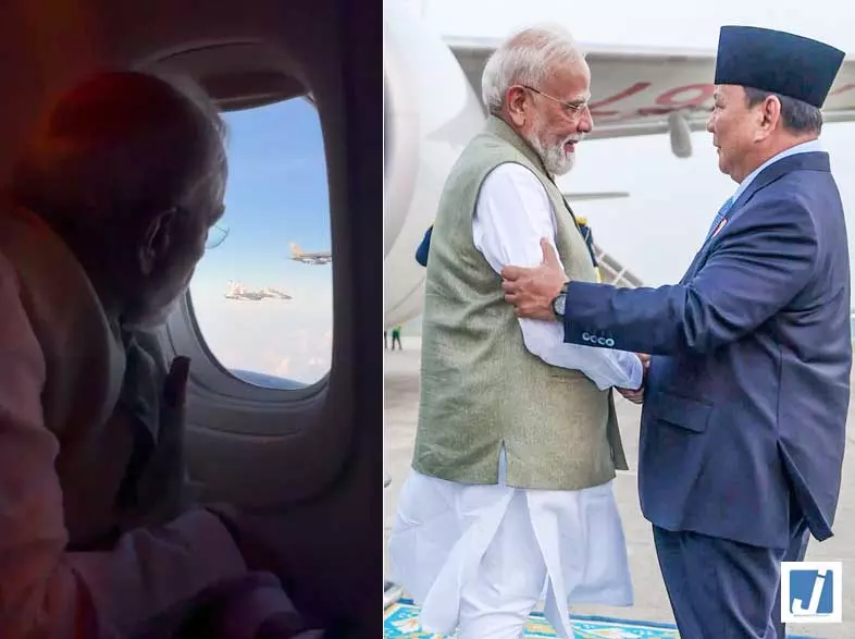 जकार्ता पहुंचे पीएम मोदी, राष्ट्रपति सुबियांतो ने किया स्वागत, फाइटर जेट्स ने विमान को एस्कॉर्ट किया जकार्ता पहुंचे पीएम मोदी, राष्ट्रपति सुबियांतो ने किया स्वागत, फाइटर जेट्स ने विमान को एस्कॉर्ट किया