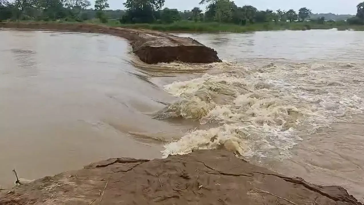 Odisha के जाजपुर में कानी नदी के तटबंध में दो जगह दरार Odisha के जाजपुर में कानी नदी के तटबंध में दो जगह दरार