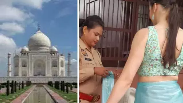 ताजमहल पर खुली विदेशी पर्यटक की साड़ी, महिला सिपाही ने बचाई लाज ताजमहल पर खुली विदेशी पर्यटक की साड़ी, महिला सिपाही ने बचाई लाज
