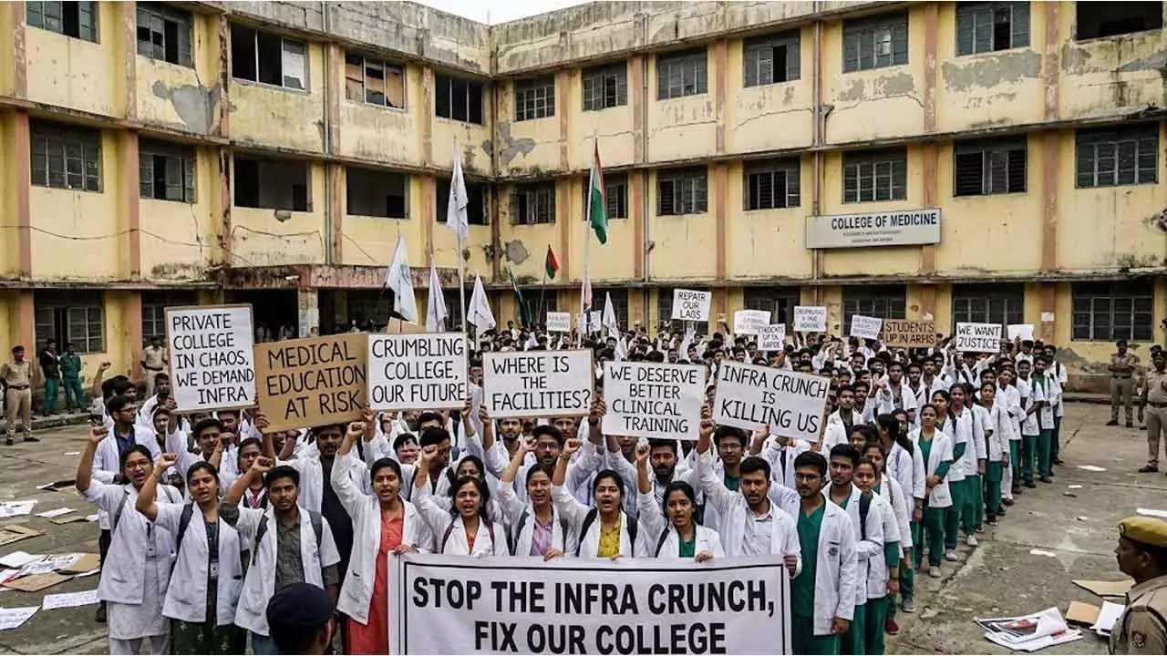 बुनियादी सुविधाओं की कमी: खस्ताहाल प्राइवेट मेडिकल कॉलेज को लेकर छात्र लामबंद बुनियादी सुविधाओं की कमी: खस्ताहाल प्राइवेट मेडिकल कॉलेज को लेकर छात्र लामबंद