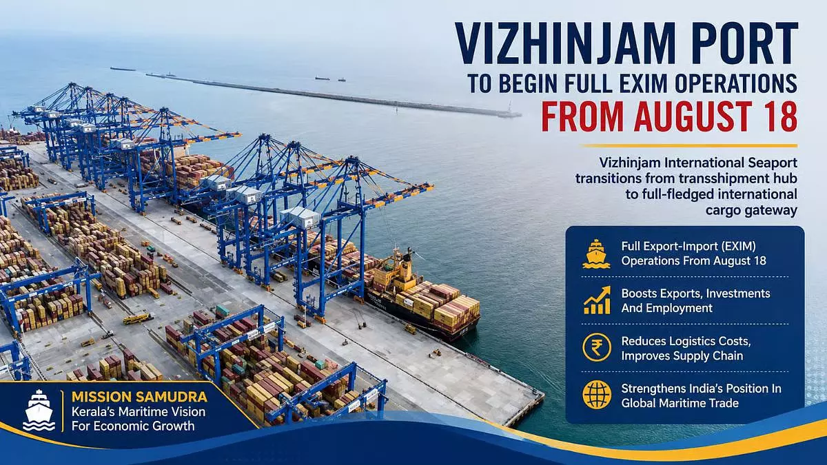 विझिनजम इंटरनेशनल सीपोर्ट 18 अगस्त से बनेगा पूर्ण EXIM हब विझिनजम इंटरनेशनल सीपोर्ट 18 अगस्त से बनेगा पूर्ण EXIM हब