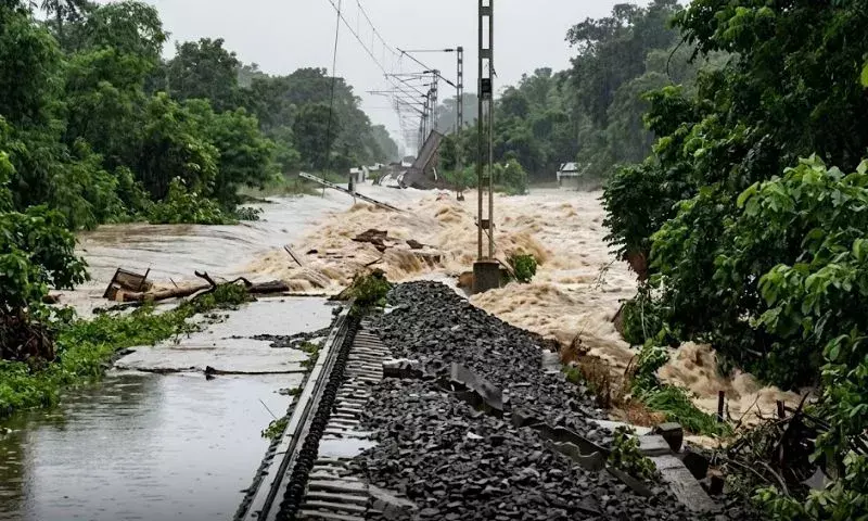 Assam रेल यातायात ठप: डिखो नदी के उफान से सिमालुगुरी में रेलवे ट्रैक डूबे Assam रेल यातायात ठप: डिखो नदी के उफान से सिमालुगुरी में रेलवे ट्रैक डूबे