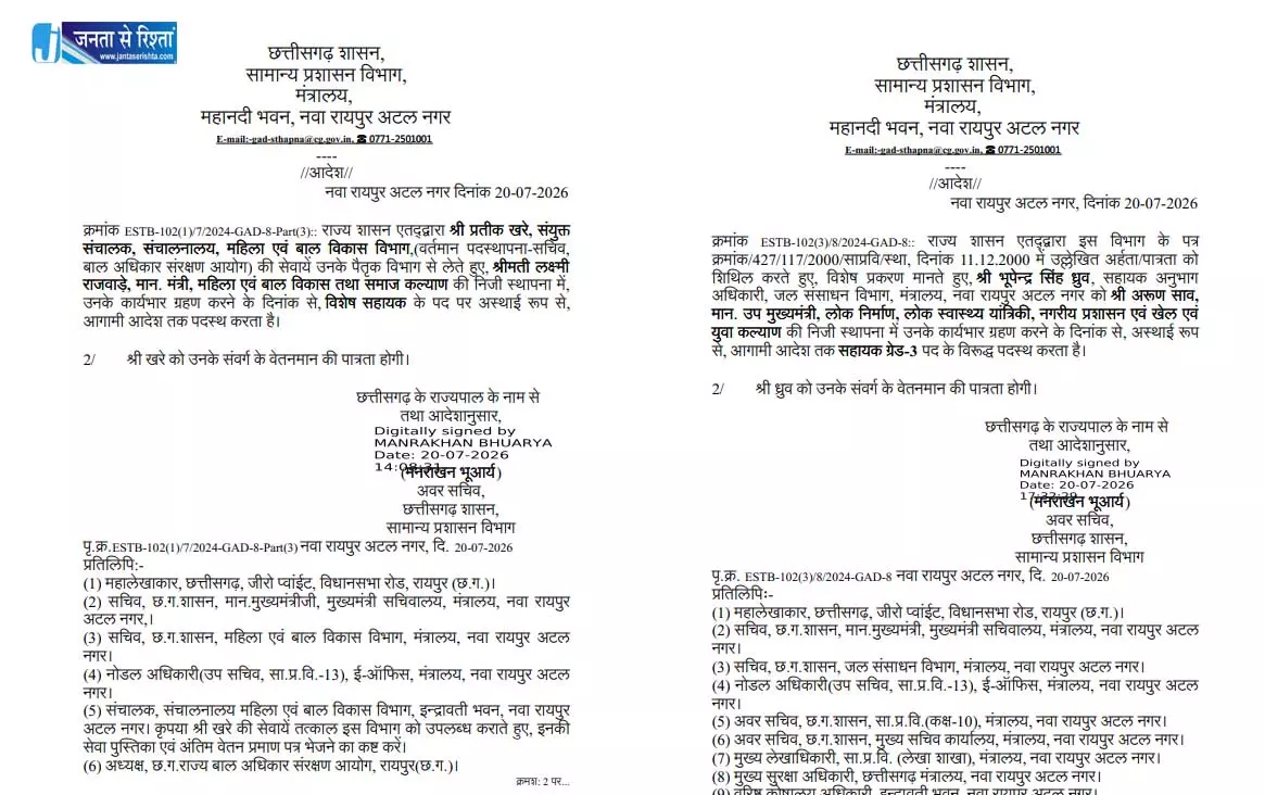 दो मंत्रियों के यहां नई पोस्टिंग दो मंत्रियों के यहां नई पोस्टिंग