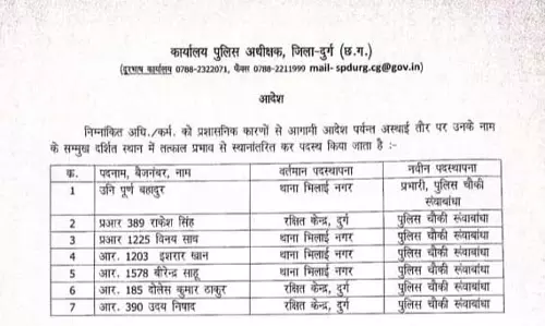 दुर्ग पुलिस में बड़ा फेरबदल, देखें LIST... दुर्ग पुलिस में बड़ा फेरबदल, देखें LIST...