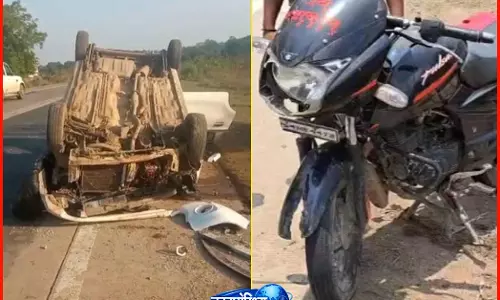 तेज रफ्तार ऑल्टो कार ने बाइक सवार को मारी टक्कर, राजस्व कर्मचारी गंभीर