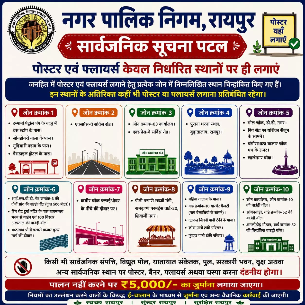 अनाधिकृत पोस्टर, फ्लेक्स, बैनर और विज्ञापनों पर रायपुर निगम करेगा सख्त कार्रवाई अनाधिकृत पोस्टर, फ्लेक्स, बैनर और विज्ञापनों पर रायपुर निगम करेगा सख्त कार्रवाई