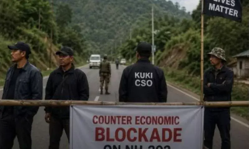 Manipur: कुकी सिविल सोसाइटी संगठनों ने NH-202 पर जवाबी आर्थिक नाकेबंदी लगाई Manipur: कुकी सिविल सोसाइटी संगठनों ने NH-202 पर जवाबी आर्थिक नाकेबंदी लगाई