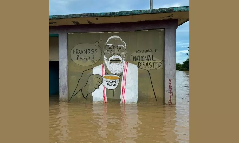 असम की बाढ़ पर आर्टिस्ट नीलिम महंता की ग्रैफ़िटी, राष्ट्रीय दर्जे की गुहार असम की बाढ़ पर आर्टिस्ट नीलिम महंता की ग्रैफ़िटी, राष्ट्रीय दर्जे की गुहार