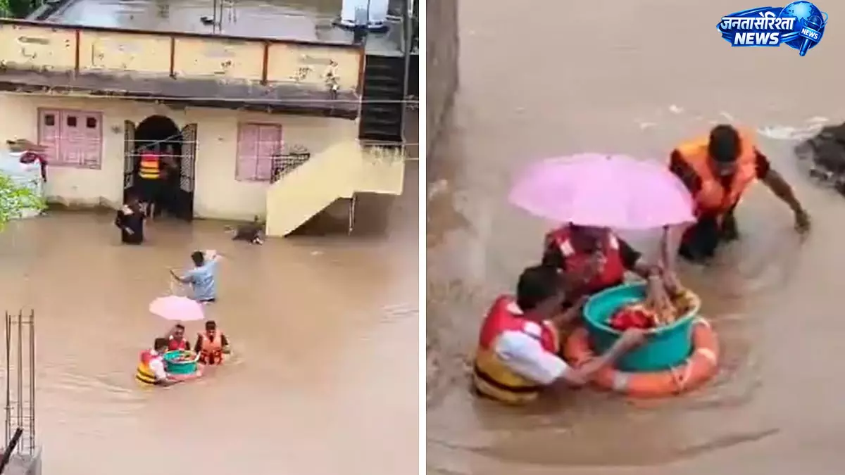 जलगांव में बाढ़ का कहर, पानी में डूबे घर से महिला और चार बच्चों का सुरक्षित रेस्क्यू जलगांव में बाढ़ का कहर, पानी में डूबे घर से महिला और चार बच्चों का सुरक्षित रेस्क्यू