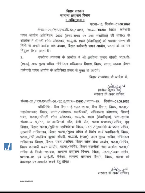 शोभा ओहटकर बनीं बिहार कर्मचारी चयन आयोग की नई अध्यक्ष शोभा ओहटकर बनीं बिहार कर्मचारी चयन आयोग की नई अध्यक्ष