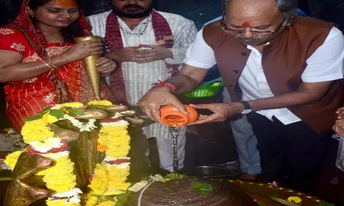 हटकेश्वर नाथ मंदिर में बृजमोहन अग्रवाल ने किया सहस्त्रधारा अनुष्ठान