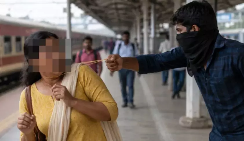 Tamil Nadu: पलवनथंगल स्टेशन पर आदमी ने महिला की सोने की चेन छीन ली Tamil Nadu: पलवनथंगल स्टेशन पर आदमी ने महिला की सोने की चेन छीन ली