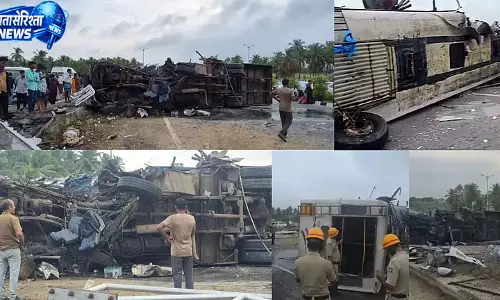 बेंगलुरु-मैसूर एक्सप्रेसवे पर भीषण हादसा, KSRTC बस साइन बोर्ड से टकराई बेंगलुरु-मैसूर एक्सप्रेसवे पर भीषण हादसा, KSRTC बस साइन बोर्ड से टकराई