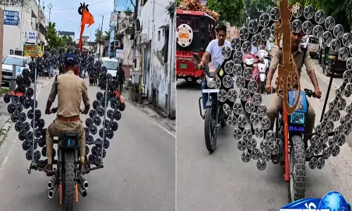 कांवड़ यात्रा में 100 हॉर्न वाली बाइक ने खींचा सबका ध्यान पुलिस ने काटा चालान कांवड़ यात्रा में 100 हॉर्न वाली बाइक ने खींचा सबका ध्यान पुलिस ने काटा चालान