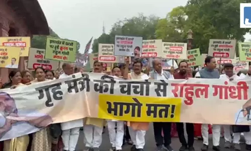 अमित शाह के समर्थन में एनडीए सांसदों ने निकाला मार्च, झारखंड मुद्दे पर विपक्ष पर साधा निशाना