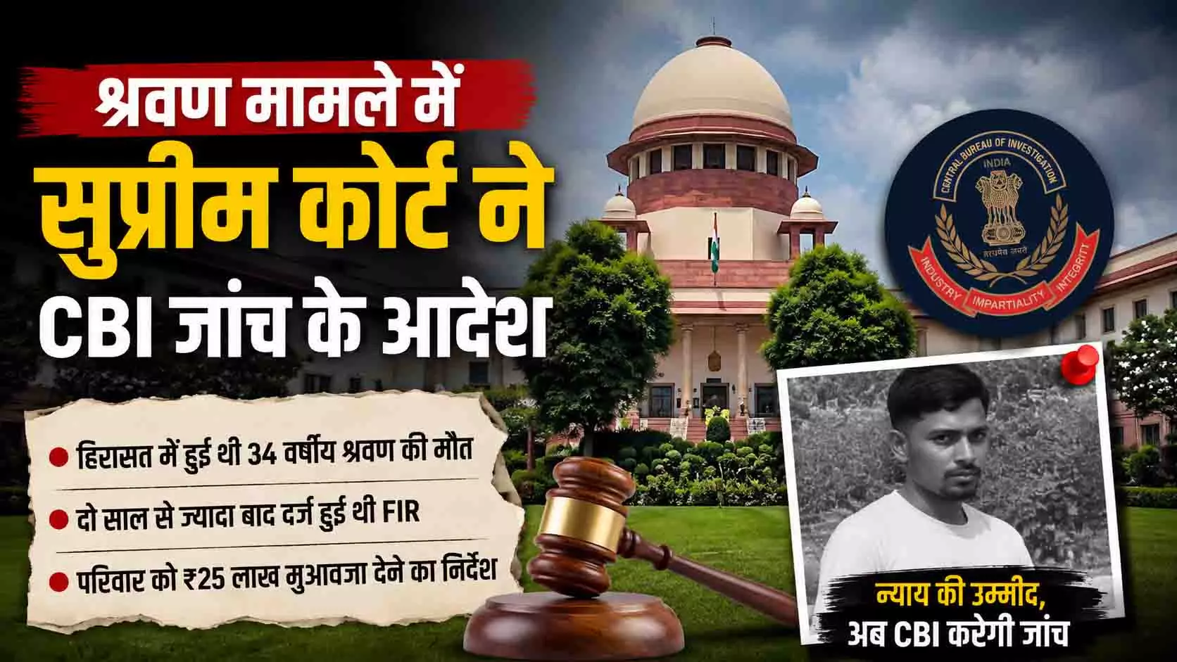 छत्तीसगढ़ में हिरासत में श्रवण की मौत पर SC सख्त, CBI जांच के आदेश छत्तीसगढ़ में हिरासत में श्रवण की मौत पर SC सख्त, CBI जांच के आदेश