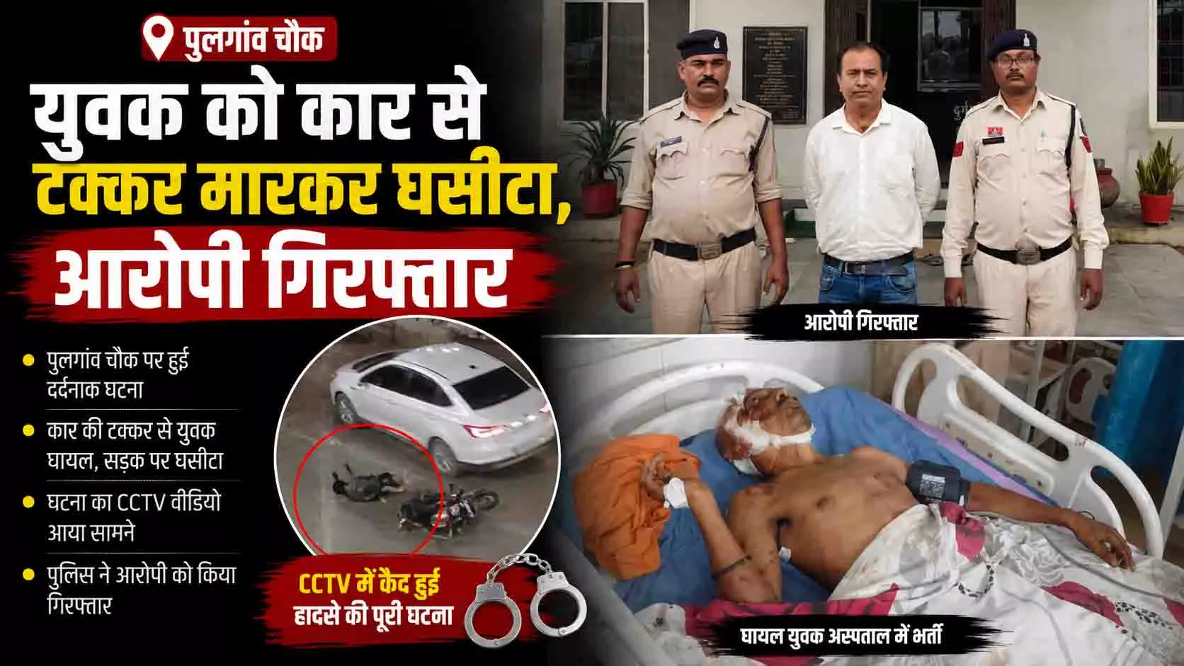 युवक को कार से टक्कर मारकर घसीटा, आरोपी गिरफ्तार युवक को कार से टक्कर मारकर घसीटा, आरोपी गिरफ्तार