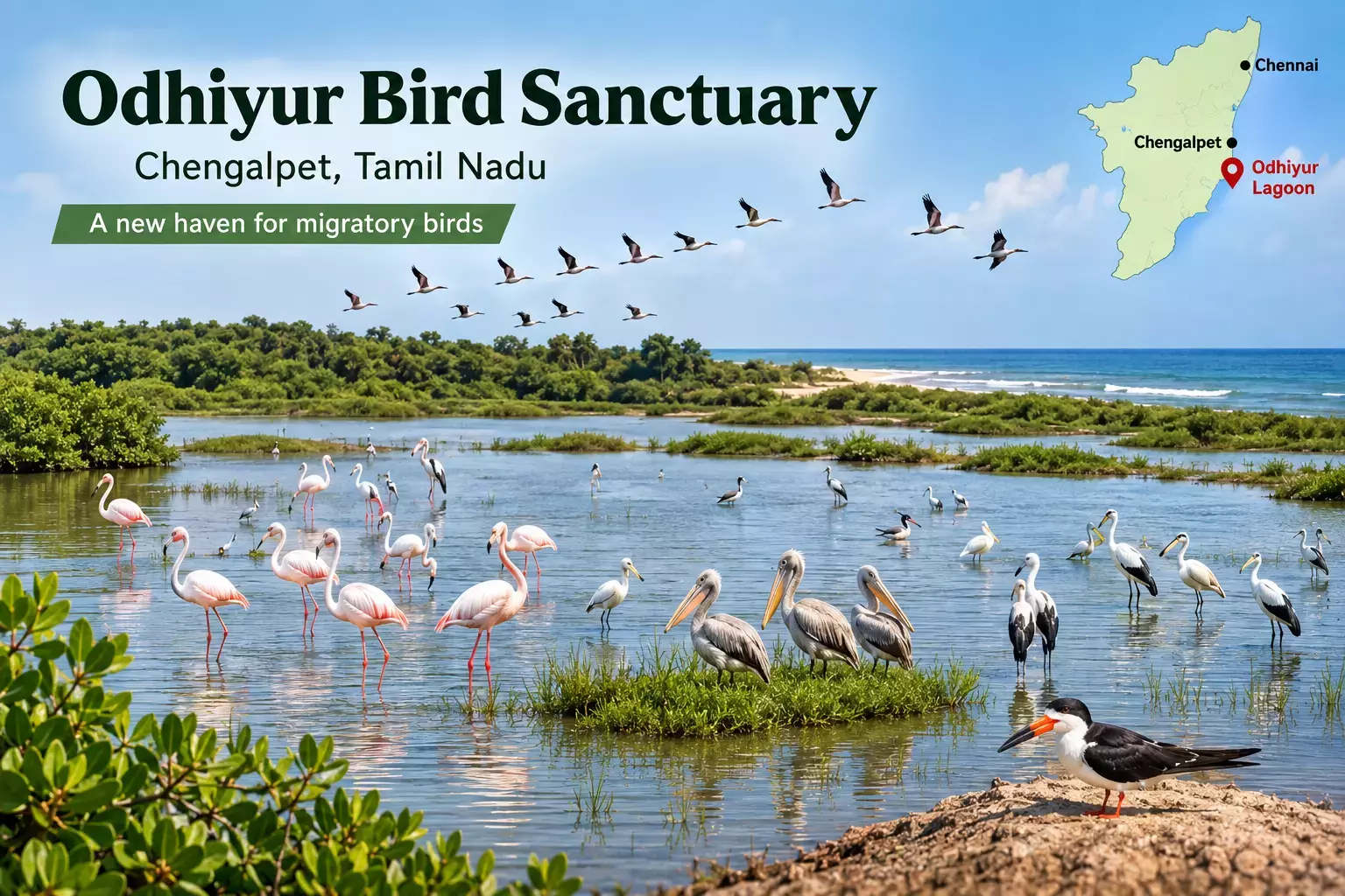 Tamil Nadu: चेंगलपट्टू को ओधियूर लैगून में दूसरा पक्षी अभयारण्य मिलेगा Tamil Nadu: चेंगलपट्टू को ओधियूर लैगून में दूसरा पक्षी अभयारण्य मिलेगा