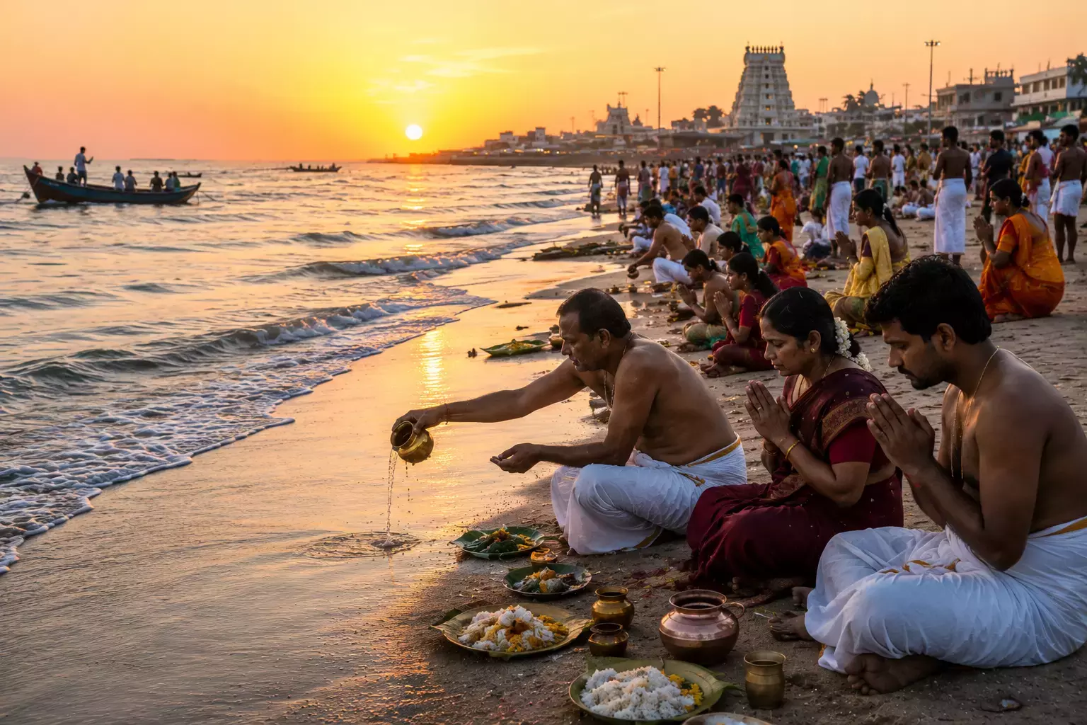 तमिलनाडु: आदि अम्मावसई पर हजारों लोग जल निकायों में पैतृक संस्कार करते हैं तमिलनाडु: आदि अम्मावसई पर हजारों लोग जल निकायों में पैतृक संस्कार करते हैं