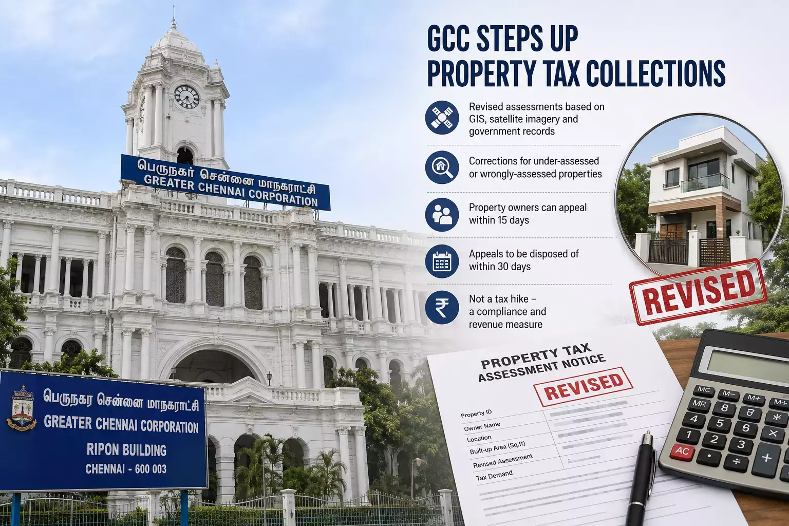 TN: GCC टैक्स में बदलाव के लिए कम या गलत तरीके से आंकी गई प्रॉपर्टीज़ पर नज़र रख रही TN: GCC टैक्स में बदलाव के लिए कम या गलत तरीके से आंकी गई प्रॉपर्टीज़ पर नज़र रख रही