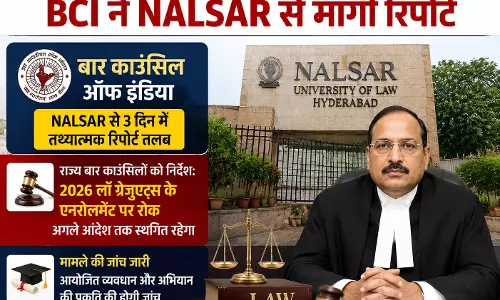 NALSAR विवाद पर बार काउंसिल ऑफ इंडिया सख्त, मांगी तथ्यात्मक रिपोर्ट NALSAR विवाद पर बार काउंसिल ऑफ इंडिया सख्त, मांगी तथ्यात्मक रिपोर्ट