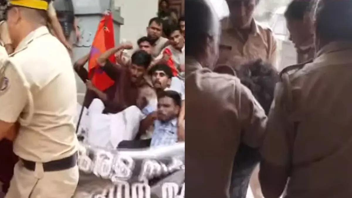 Kerala यूनिवर्सिटी में SFI का उग्र प्रदर्शन, माहौल तनावपूर्ण Kerala यूनिवर्सिटी में SFI का उग्र प्रदर्शन, माहौल तनावपूर्ण