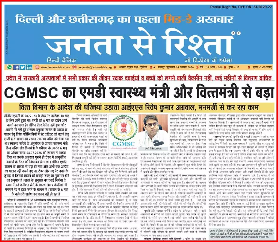 CGMSC का एमडी स्वास्थ्य मंत्री और वित्तमंत्री से बड़ा CGMSC का एमडी स्वास्थ्य मंत्री और वित्तमंत्री से बड़ा