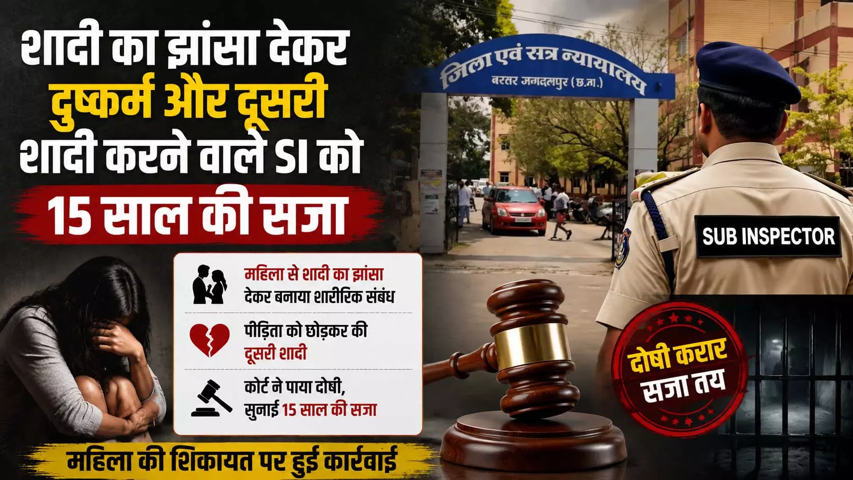 शादी का झांसा देकर दुष्कर्म और दूसरी शादी करने वाले SI को 15 साल की सजा शादी का झांसा देकर दुष्कर्म और दूसरी शादी करने वाले SI को 15 साल की सजा