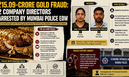 15 करोड़ के सोना आभूषण घोटाले में दो निदेशक गिरफ्तार, मुंबई EOW ने बेंगलुरु से पकड़ा