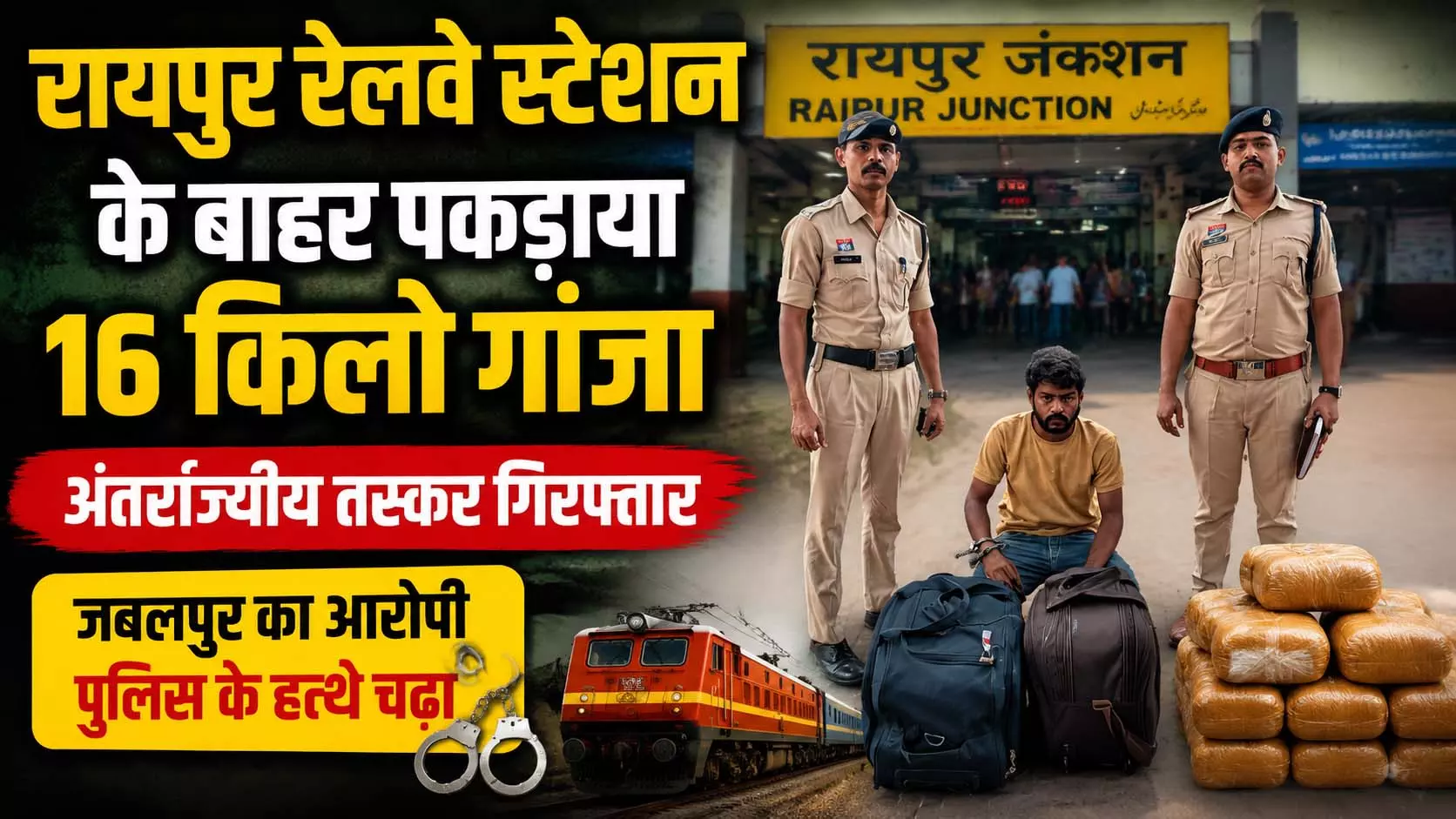 रायपुर रेलवे स्टेशन के बाहर पकड़ाया 16 किलो गांजा, अंतर्राज्यीय तस्कर गिरफ्तार रायपुर रेलवे स्टेशन के बाहर पकड़ाया 16 किलो गांजा, अंतर्राज्यीय तस्कर गिरफ्तार