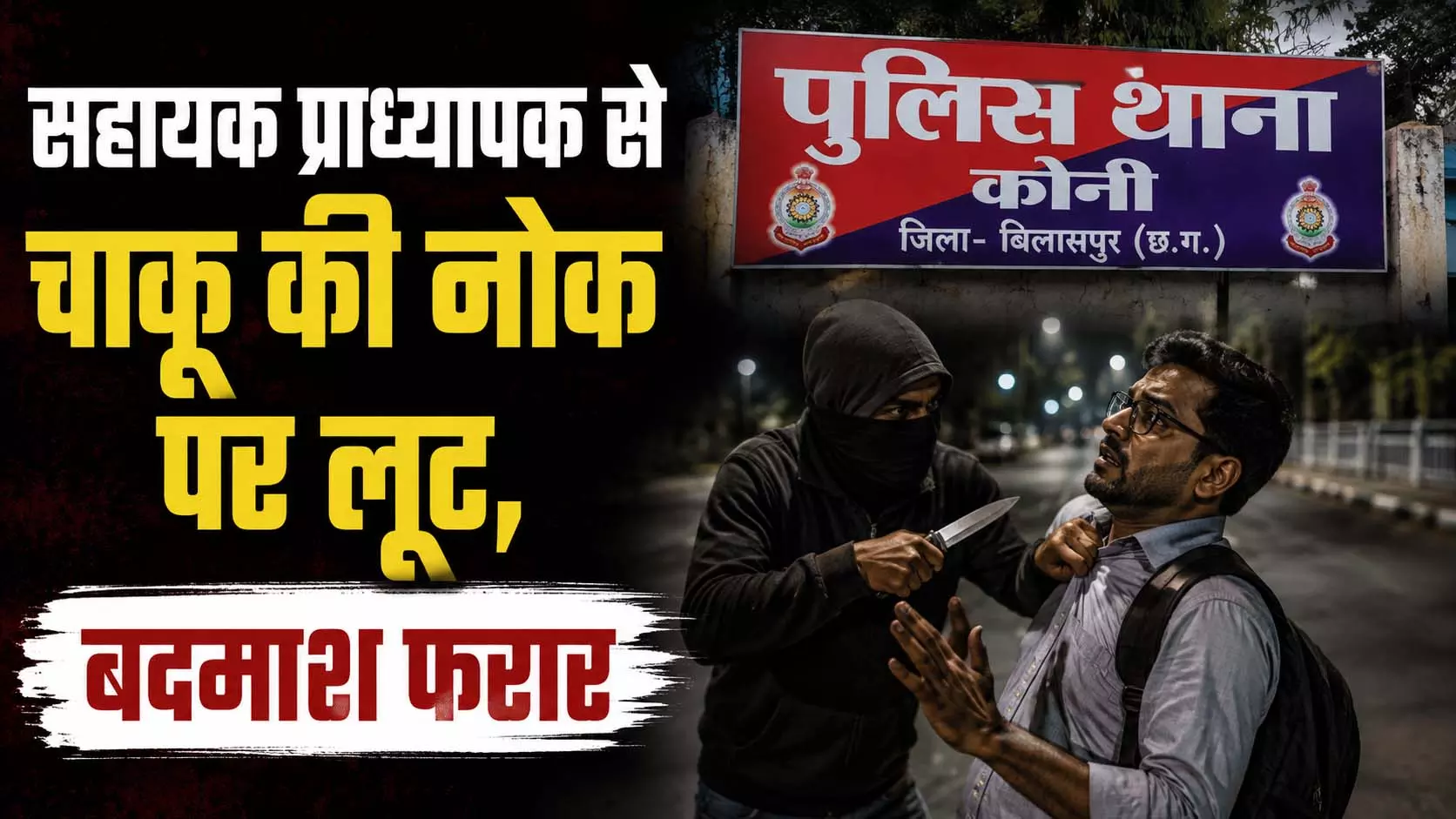 CG: सहायक प्राध्यापक से चाकू की नोक पर लूट, बदमाश फरार CG: सहायक प्राध्यापक से चाकू की नोक पर लूट, बदमाश फरार