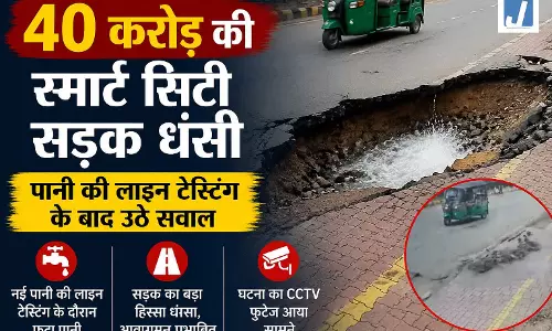 इंदौर में 40 करोड़ की स्मार्ट सिटी सड़क धंसी, पानी की लाइन टेस्टिंग के बाद उठे सवाल