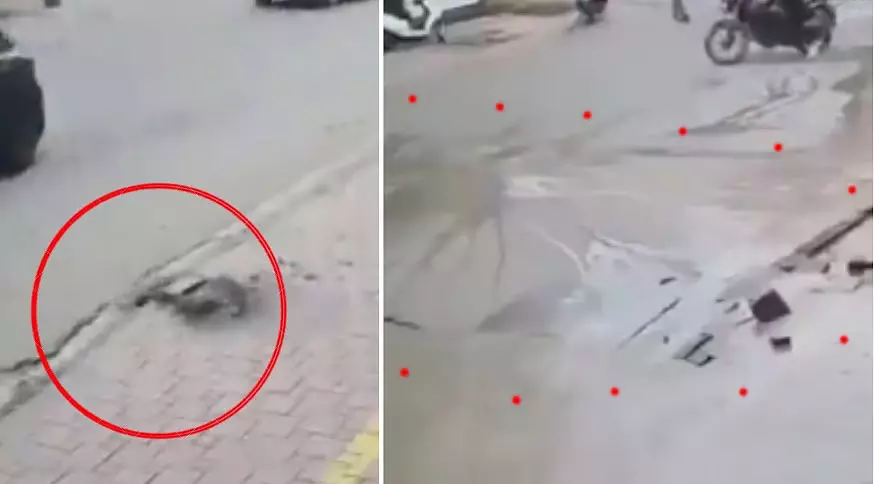 इंदौर में टेस्टिंग के दौरान फटी सड़क, पानी से भरा रास्ता इंदौर में टेस्टिंग के दौरान फटी सड़क, पानी से भरा रास्ता