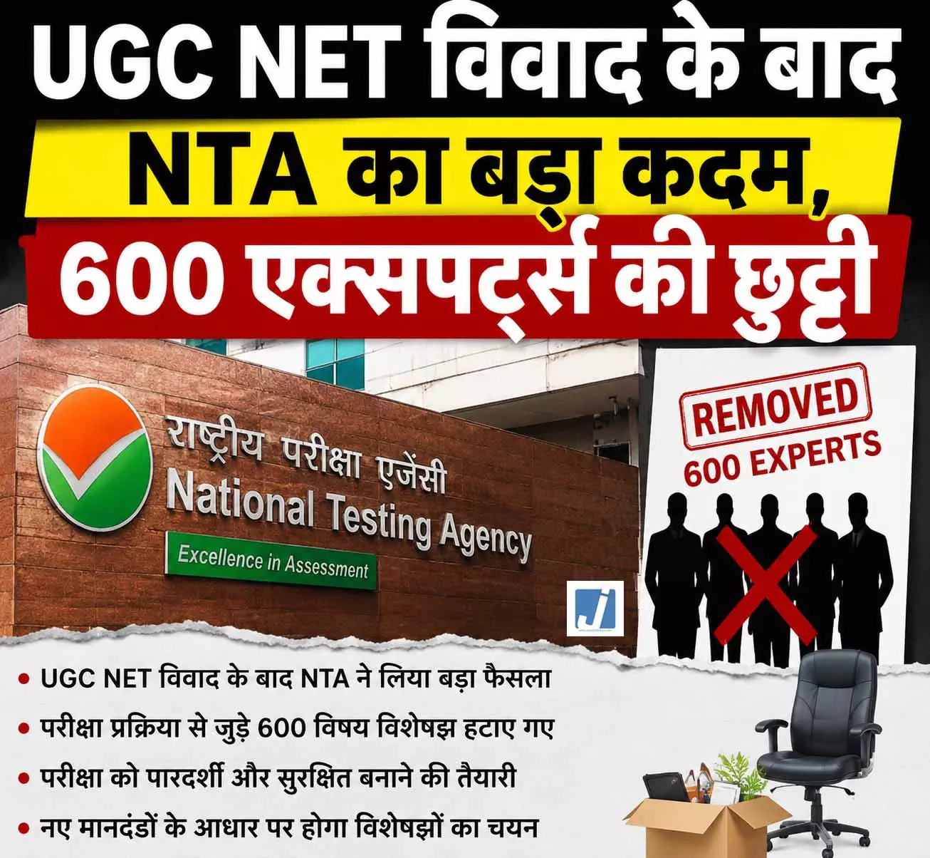 UGC NET विवाद के बाद NTA का बड़ा कदम, 600 एक्सपर्ट्स की छुट्टी UGC NET विवाद के बाद NTA का बड़ा कदम, 600 एक्सपर्ट्स की छुट्टी